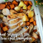 Baked turkey breast with potatoes and pumpkin